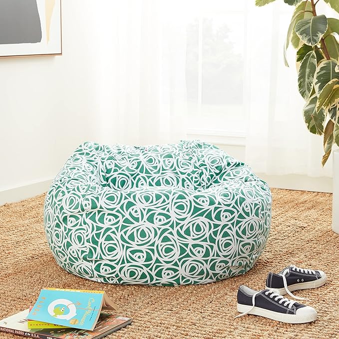 Posh Creations Bean Bag Chair for Kids, Teens, and Adults Includes Removable and Machine Washable Cover, 38in - Large, Canvas Roses Mint