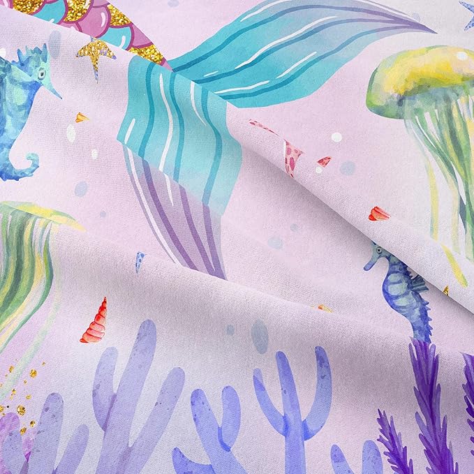 NINENINE Girls Mermaid Bedding Set,Mermaid Tail Comforter Set,Twin Size Bedding Sets for Girls,Princess Toddler Bedding Sets for Girls with 1 Comforter 1 Pillowcase…