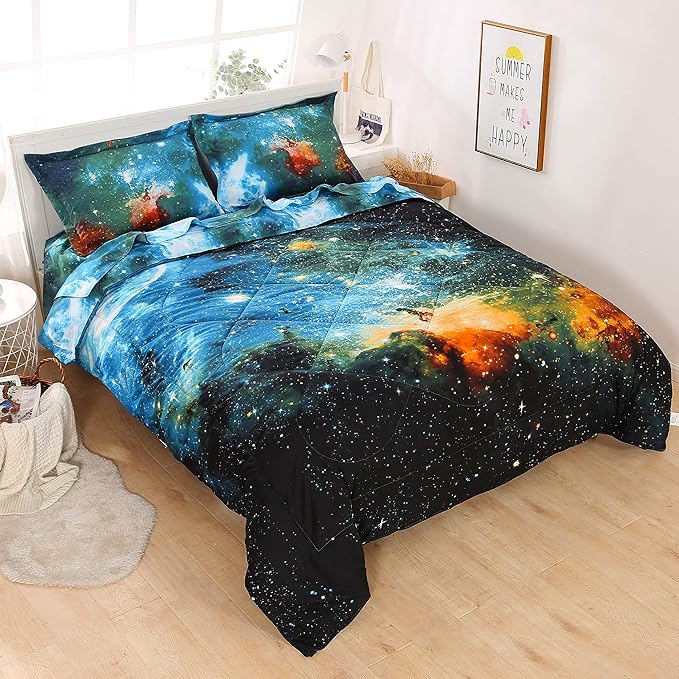 Wowelife 5-Piece Twin Comforter Set for Boys, Premium Galaxy Bedding Set, 3D Galaxy Girls Comforter Set, Comfortable and Soft Kids Bedding Set(Twin, Coloful Galaxy)