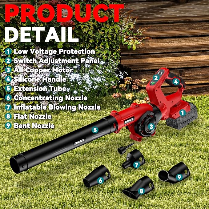 Leaf Blower, Cordless Leaf Blower for Milwaukee M18 Battery, 3 Speed Modes Up to 200MPH, 270° Rotatable Electric Leaf Blower with 4 Blowing Nozzles for Lawn Care and Yard(Battery Not Included)