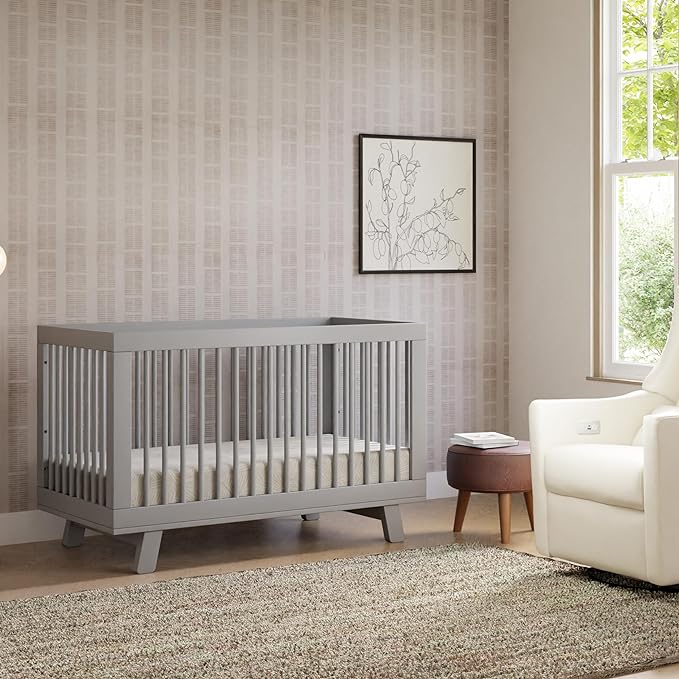 Babyletto Hudson 3-in-1 Convertible Crib with Toddler Bed Conversion Kit in Grey, Greenguard Gold Certified