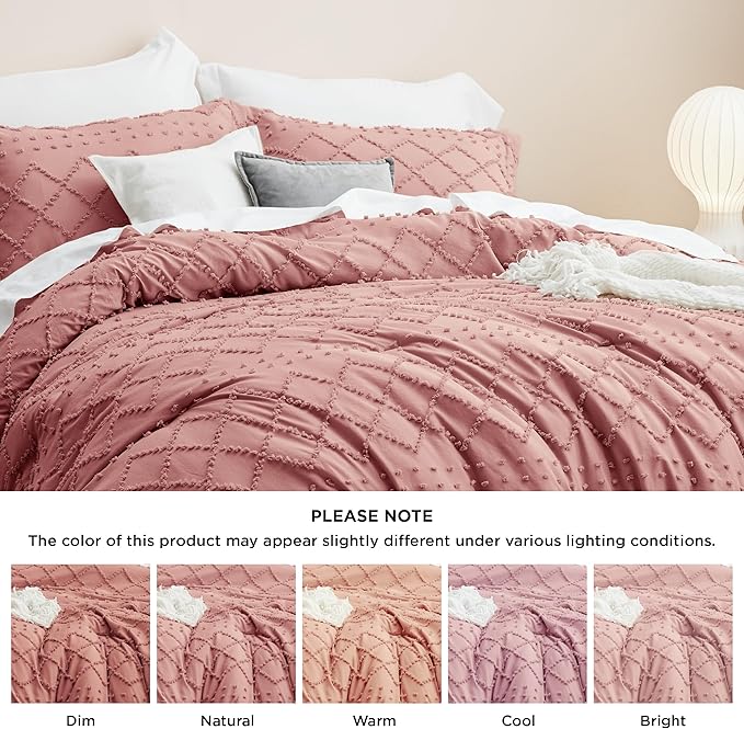 Bedsure Twin/Twin XL Comforter Set - Pink Clay Boho Twin Extra Long Comforter Set for College, Shabby Chic Dorm Bedding Set, 2 Pieces Modern Farmhouse Bed Set, includes 1 Pillow Sham