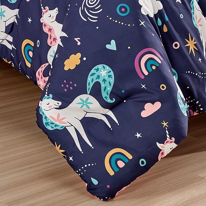 for Kids Unicorn Magic 4-Piece Comforter Set - Beautiful Motif Design Bedding Set with Embrodery Print