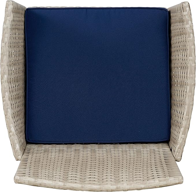 BTEXPERT Outdoor Wicker Conversation 3 Piece Bistro Set Garden Patio Yard Porch Furniture Space Saving Pe Rattan 2 Chairs Cushions Side Storage Glass Table Stone Gray/Navy Blue 3pc