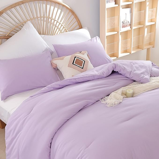Lavender Queen Comforter Set 3PCS Purple Comforter Modern Bedding Comforter Set for All Season Soft Lightweight Microfiber Comforter Set (1 Comforter, 2 Pillowcases)