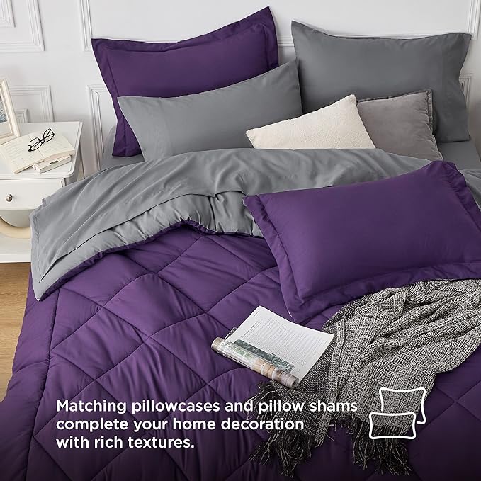 Bedsure Purple Full Comforter Set - 7 Pieces Reversible Bed Set Bed in a Bag Full with Comforters, Sheets, Pillowcases & Shams, Full Bedding Sets