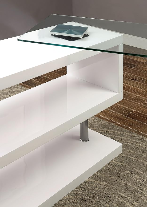 Furniture of America Lilliana Swivel Glass Top S-Shaped Writing Desk for Home Office, Studying Room, White