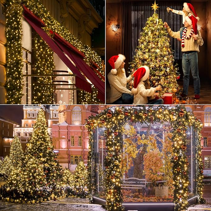 Ollny Cluster Lights Christmas 1000LED 49FT, Warm White Christmas Tree Lights 8 Modes Timer Remote, Waterproof String Lights for Outdoor Indoor Outside Garland Xmas Decorations