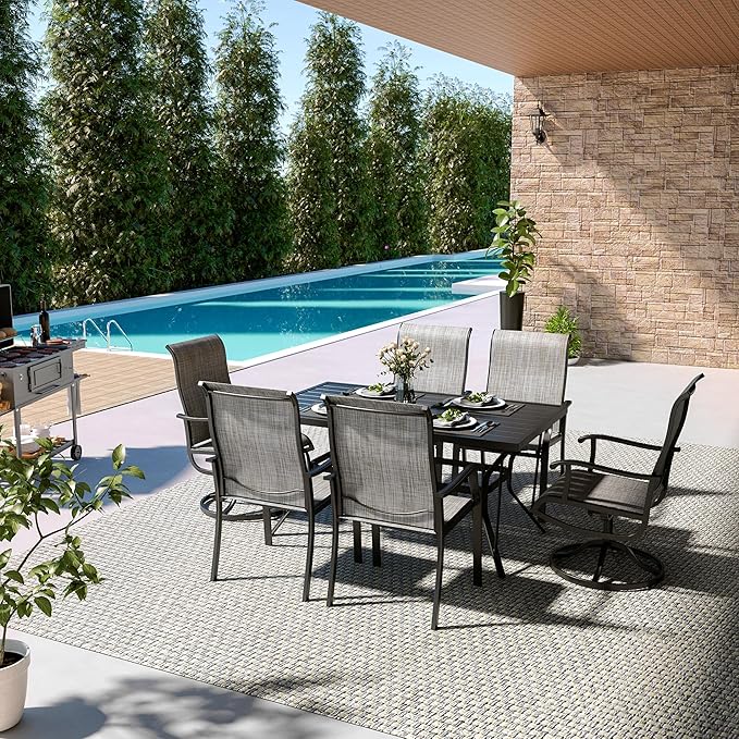 Pamapic 7 Pieces Patio Dining Set, Outdoor Dining Set for Garden Backyard Poolside Deck,Outdoor Table and Chairs Set with 4 Textilene Swivel Chairs & 2 Regular Chairs,Gray