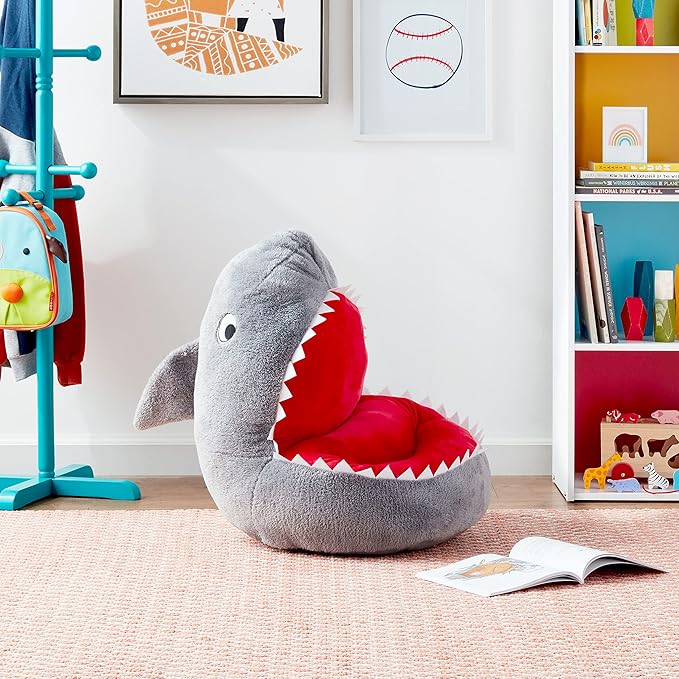 Trend Lab Shark Toddler Chair Plush Character Kids Chair Comfy Furniture Pillow Chair for Boys and Girls, 21 x 19 x 19 inches