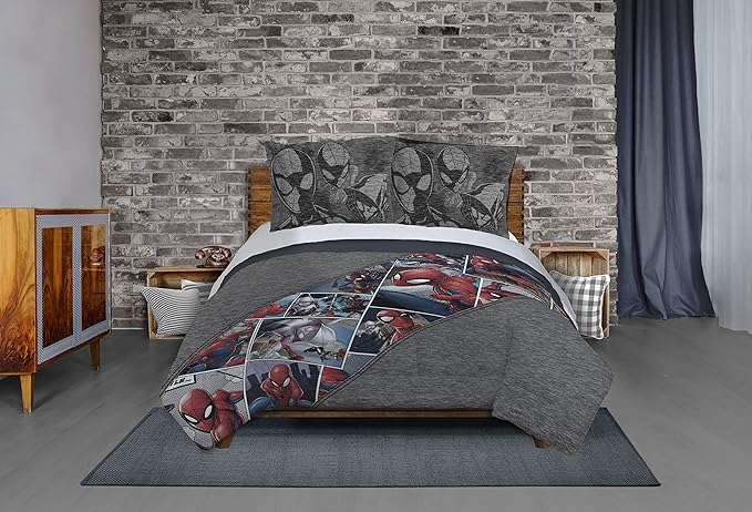 Marvel Spiderman Grunge Twin Comforter & Sham Set - Super Soft Kids Bedding - Fade Resistant Microfiber (Official Marvel Product)