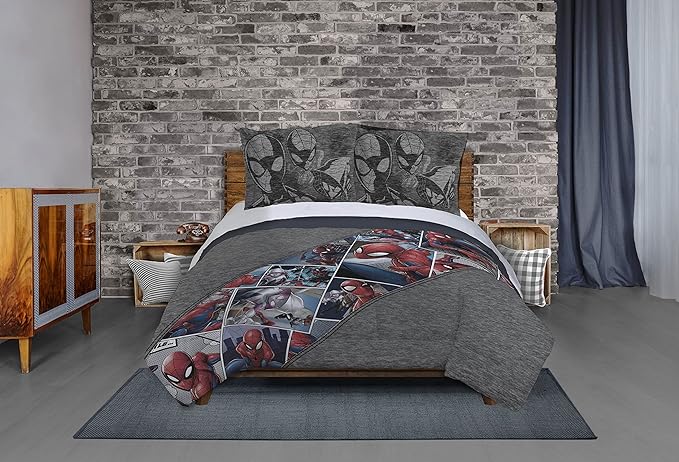 Jay Franco Marvel Spiderman Grunge Queen Comforter & Sham Set - Super Soft Kids Bedding - Fade Resistant Microfiber (Official Marvel Product)