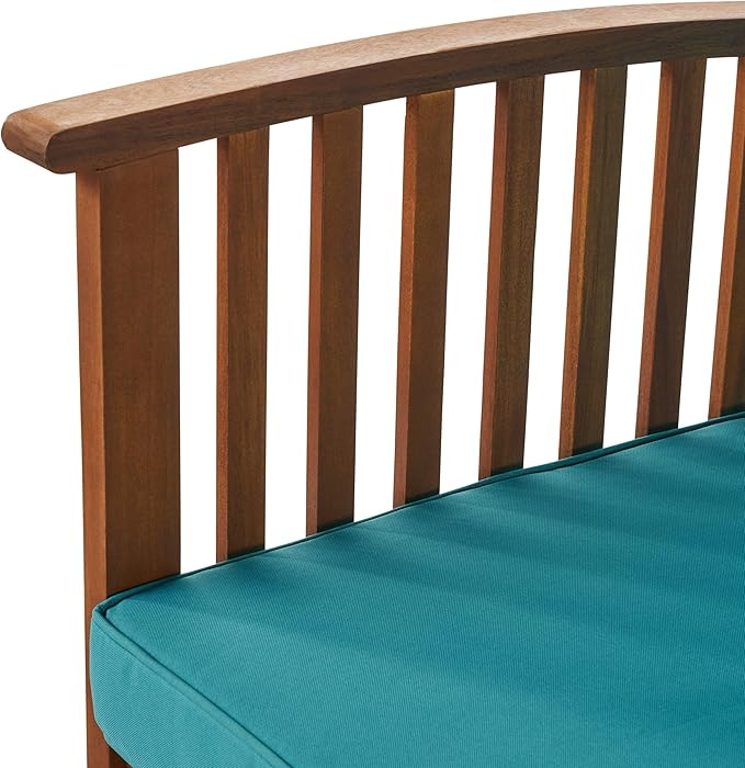 Christopher Knight Home Carolina Outdoor Acacia Wood Sofa Set with Water Resistant Cushions, 4-Pcs Set, Brown Patina / Teal