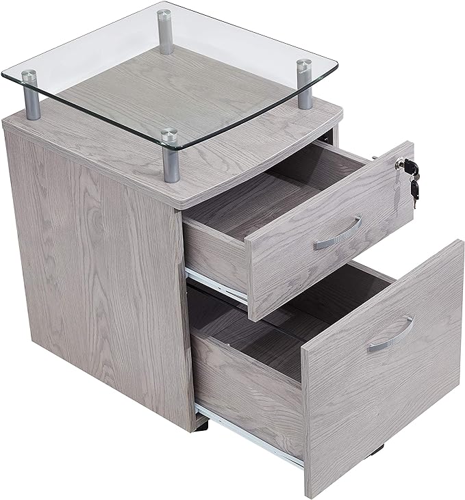 Techni Mobili Functional Storage L-Shaped Computer Desk, Grey & Rollingg File Cabinet, Regular, gray