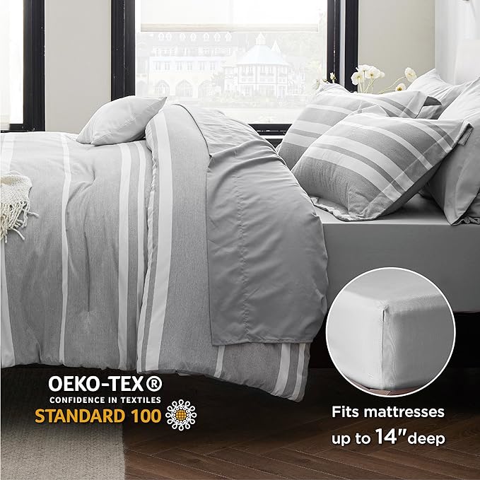 Bedsure Extra Long Twin XL Comforter Set, Grey Twin XL Bedding Set, All Season Dorm Room Essentials with 1 Pillow Sham, Flat Sheet, Fitted Sheet and 1 Pillowcase