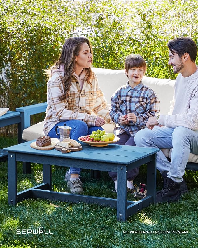 SERWALL HDPE Patio Coversation Set, 7-piece Outdoor Sectional Sofa Set, All Weather Patio Couch Set Patio Furniture for Balcony, Deck, Navy Frame with Khaki Cushion