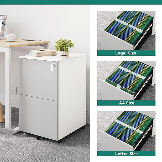 YITAHOME 2-Drawer File Cabinet with Lock, Metal Mobile File Cabinet with Lock, Filing Cabinet Under Desk Fits Legal/Letter for Home/Office, Fully Assembled, Grey and White