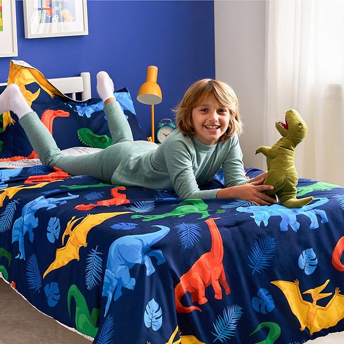 Joiedomi Kid Twin Comforter Set - 5 Piece Dinosaur Bedding Set for Boys/Girls - Super Soft Microfiber Bed in a Bag with Comforter, Sheets, Pillowcase & Sham