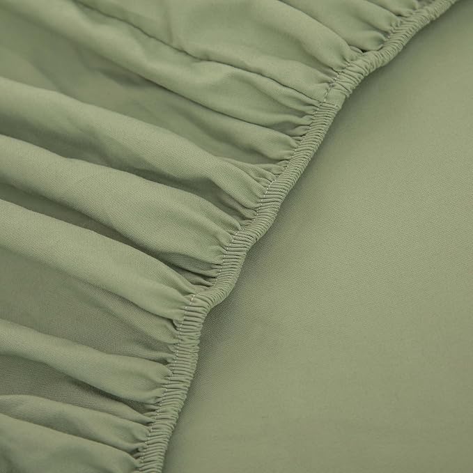 5 Pcs Sage Green Comforter Sets Queen Size for Girls Women Kids, Boho Light Green Bedding Set Queen Size,Soft Lightweight Microfiber Bed Set for All Season