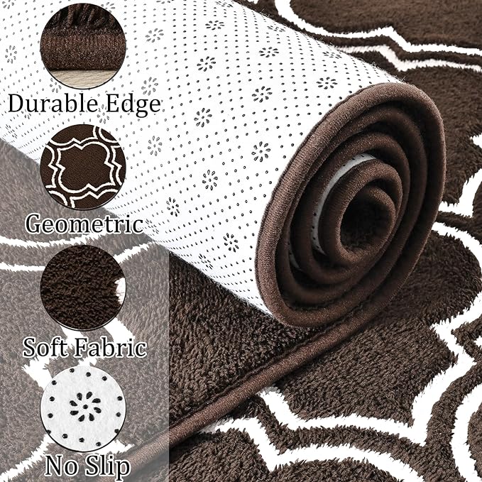 Chicrug Shag Geometric 6x9 Area Rug for Living Room, Large Modern Memory Foam Indoor Carpet, Fluffy Rug for Bedroom Bedside Room Decor for Family Girls Kids Nursery, Brown/White