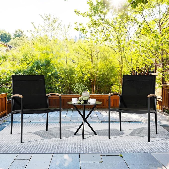 Shintenchi 3 Pieces Outdoor Patio Bistro Sets, Textilene Fabric Small Patio Furniture Set, Front Porch Chairs Conversation Set with Table for Lawn, Garden, Balcony, Poolside (Black)