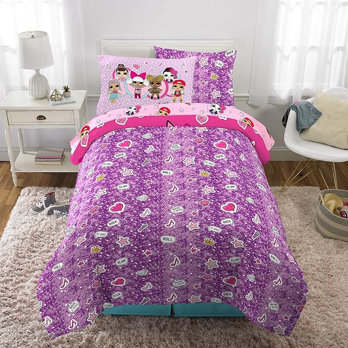 Franco Kids Bedding Super Soft Comforter and Sheet Set with Sham, 5 Piece Twin Size, LOL Surprise