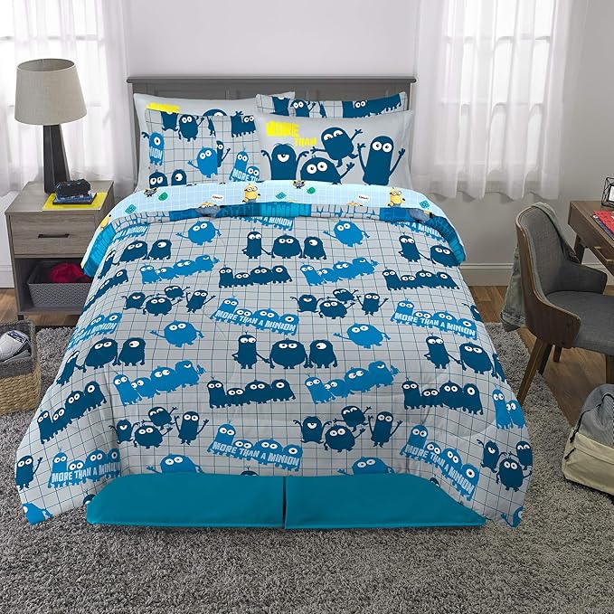 Franco Kids Bedding Super Soft Comforter and Sheet Set with Sham, 7 Piece Full Size, Minions The Rise Of Gru