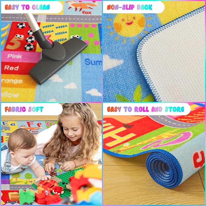 Kids Rugs For Playroom, ABC Alphabet Numbers Classroom Rug, 4x6 Feet Educational Learning and Fun Playroom Rug, Non Slip Nursery Rug, Kids Play Mat for Kids Room, Toddler Classroom and Bedroom