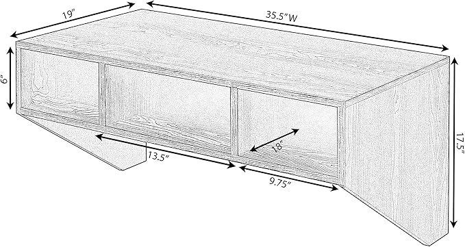 Wall Mounted Office Computer Desk with Three Compartments, Brown