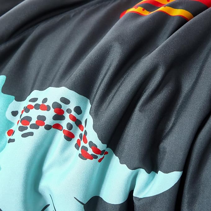 RYNGHIPY Dinosaur Bedding Set Queen Size Dinosaur Kids Comforter Set for Boys Girls Soft Breathable Cute Dinosaur Bed Set for All Season (Black,Queen)