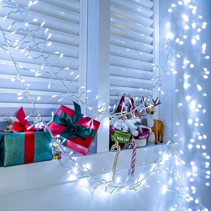 Ollny Cluster Lights for Christmas Tree, 400LED 20ft Cool White Christmas Lights Outdoor 8 Modes Timer Remote, Waterproof String Lights for Indoor Outside Garland Xmas Decorations