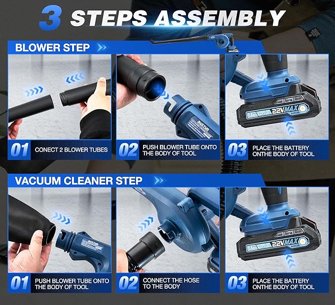 Cordless Leaf Blower with Battery and Charger,22V Lightweight and Efficient Battery Powered Blower,150CFM Portable and Compact Yard Blower,Rechargeable Motor Versatile Electric Blower