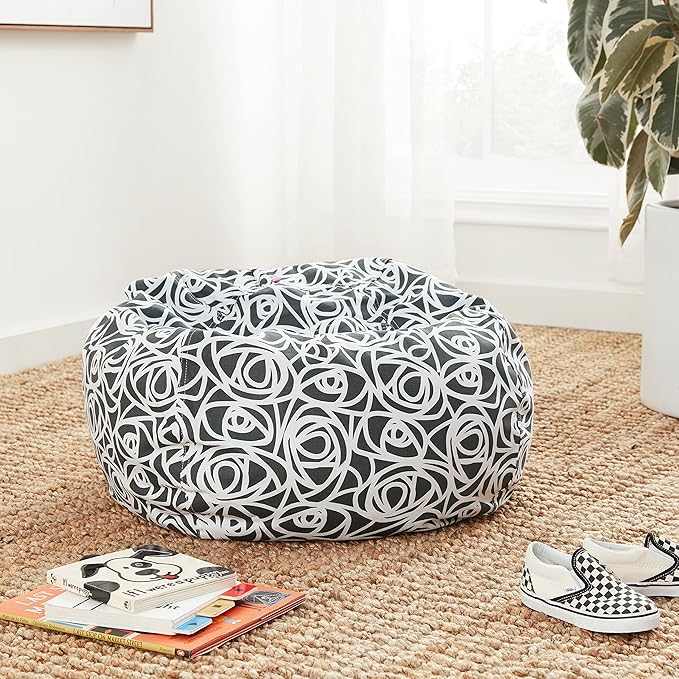 Posh Creations Bean Bag Chair for Kids, Teens, and Adults Includes Removable and Machine Washable Cover, 48in - X-Large, Canvas Roses Gray