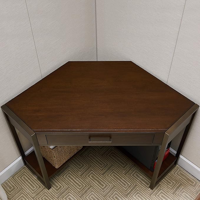 Leick Home Riley Holliday Computer Desk with Dropfront Keyboard Drawer, FURNITURE, Espresso/Gold