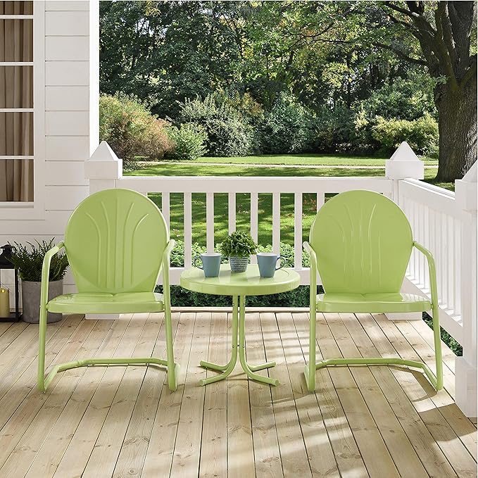 Crosley Furniture KO10004KL Griffith 3-Piece Retro Metal Outdoor Seating Set with 2 Chairs and Side Table, Key Lime