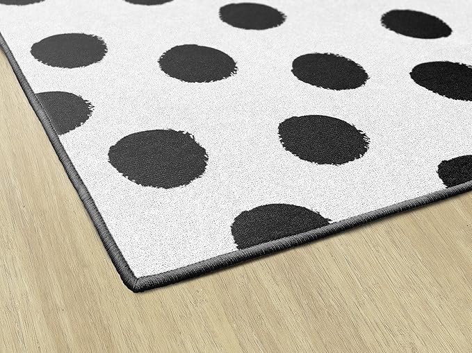 Flagship Carpets Schoolgirl Style Picasso Painted Dots Classroom Area Rug for Indoor Classroom Learning or Kid Bedroom Educational Play Mat, 7'6"x12', White