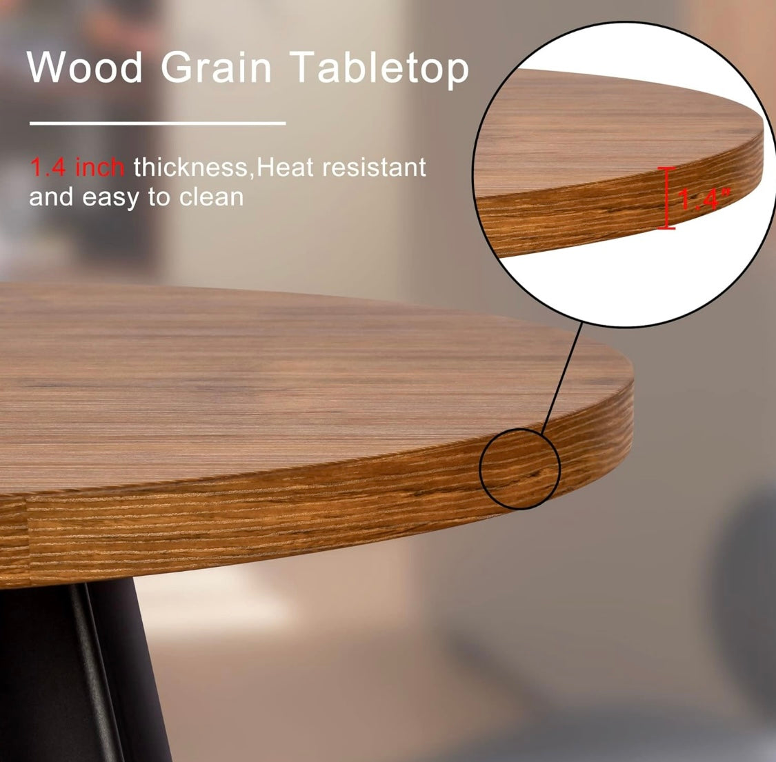 Round Dining Table, Small Dining Table for 2, 31.5" Round Table, Mid-Century Modern Kitchen Table with 1.4" Thickness Wood Grain Tabletop for or Small Space, Dining Room, Kitchen, Brown