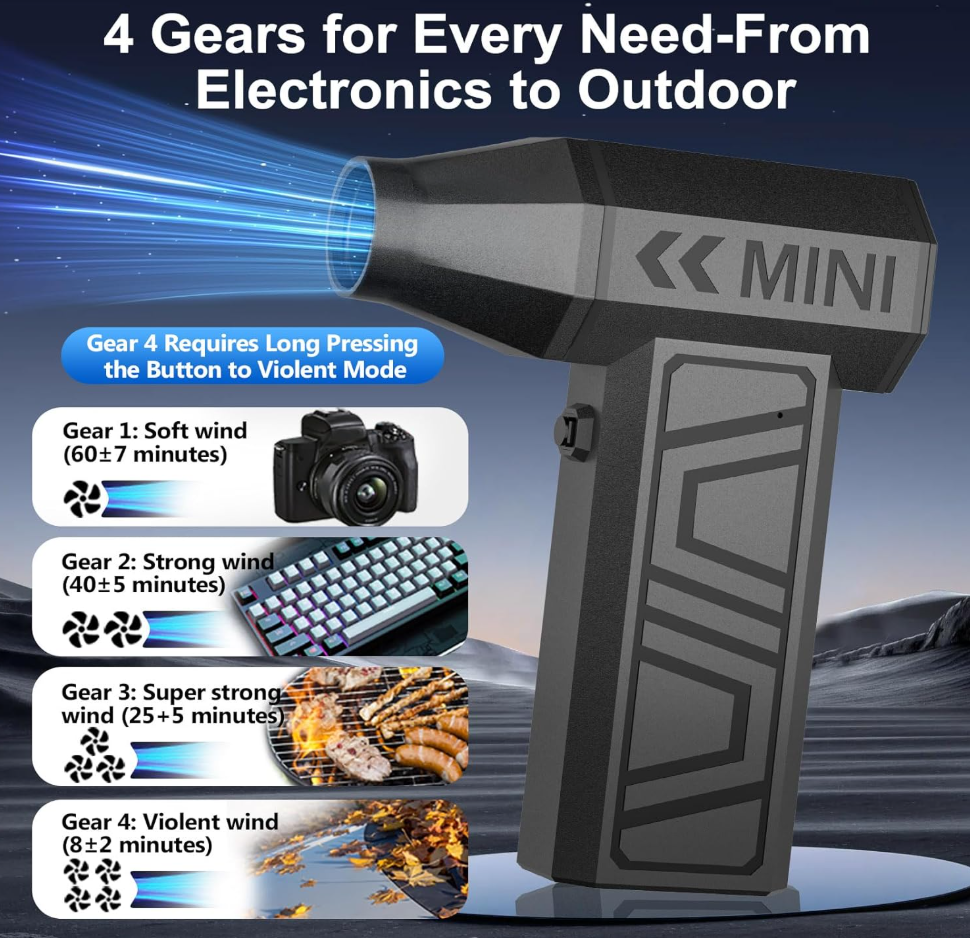 LEEPEE X3 Cordless Air Duster 130,000RPM High-Speed Mini Blower, 4-Gear Adjustable Power Turbo Jet Fan, Portable Dust Blower for Cleaning Electronics, Cars, Homes, and Outdoor Spaces