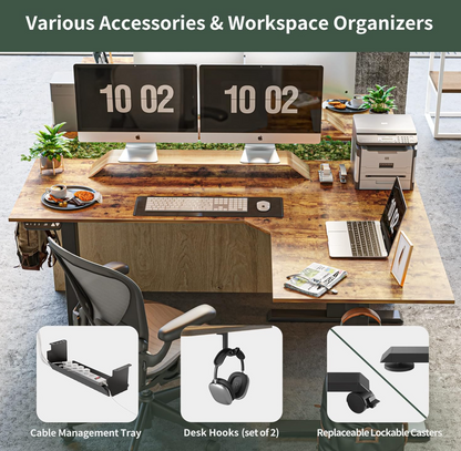 FEZIBO 75 Inches, Supports over 300mlbs, L Shaped Standing Desk Reversible, Electric Height Adjustable Corner Stand up Desk, Sit Stand Desk Computer Workstation, White Frame/Light Rustic Brown Top