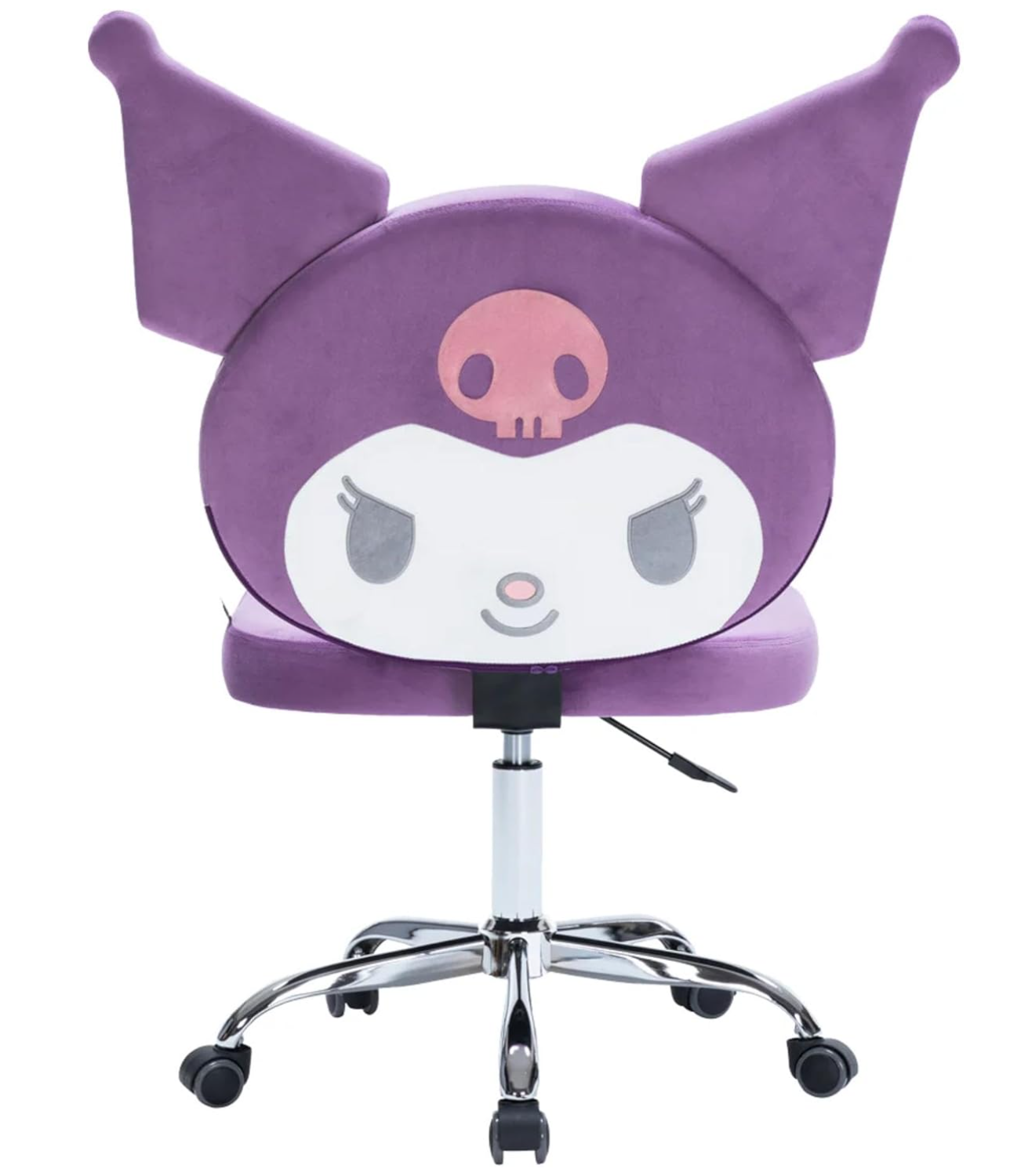Impressions Vanity Kuromi Armless Swivel Cute Desk Chair for Bedroom, Velvet Makeup Vanity Chair with Back, Rolling Wheels Silver Metallic Base and Adjustable Height (Lilac)