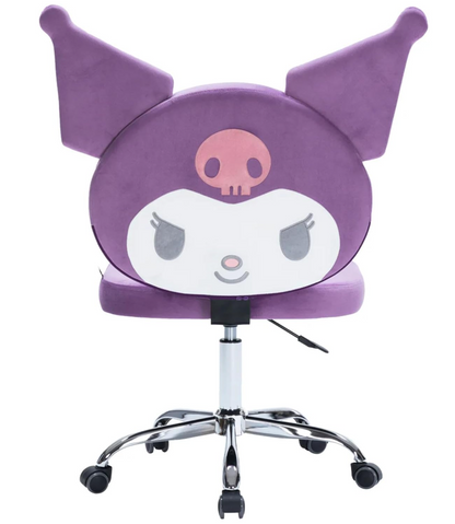 Impressions Vanity Kuromi Armless Swivel Cute Desk Chair for Bedroom, Velvet Makeup Vanity Chair with Back, Rolling Wheels Silver Metallic Base and Adjustable Height (Lilac)