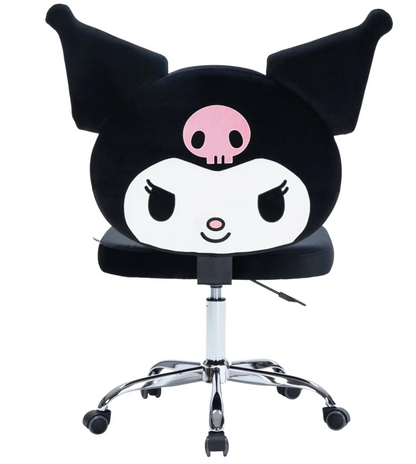 Impressions Vanity Kuromi Armless Swivel Cute Desk Chair for Bedroom, Velvet Makeup Vanity Chair with Back, Rolling Wheels Silver Metallic Base and Adjustable Height (Black)