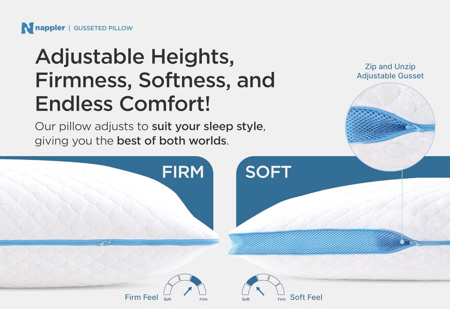 Side and Back Sleeper Pillow for Neck and Shoulder Pain Relief - Shredded Memory Foam Bed Pillow for Sleeping - 100% Adjustable Fill - Standard Size Modal Washable Case. Extra Fill Included