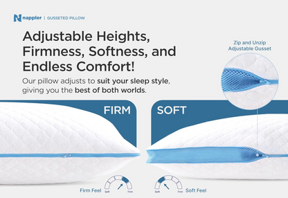 Side and Back Sleeper Pillow for Neck and Shoulder Pain Relief - Shredded Memory Foam Bed Pillow for Sleeping - 100% Adjustable Fill - Standard Size Modal Washable Case. Extra Fill Included
