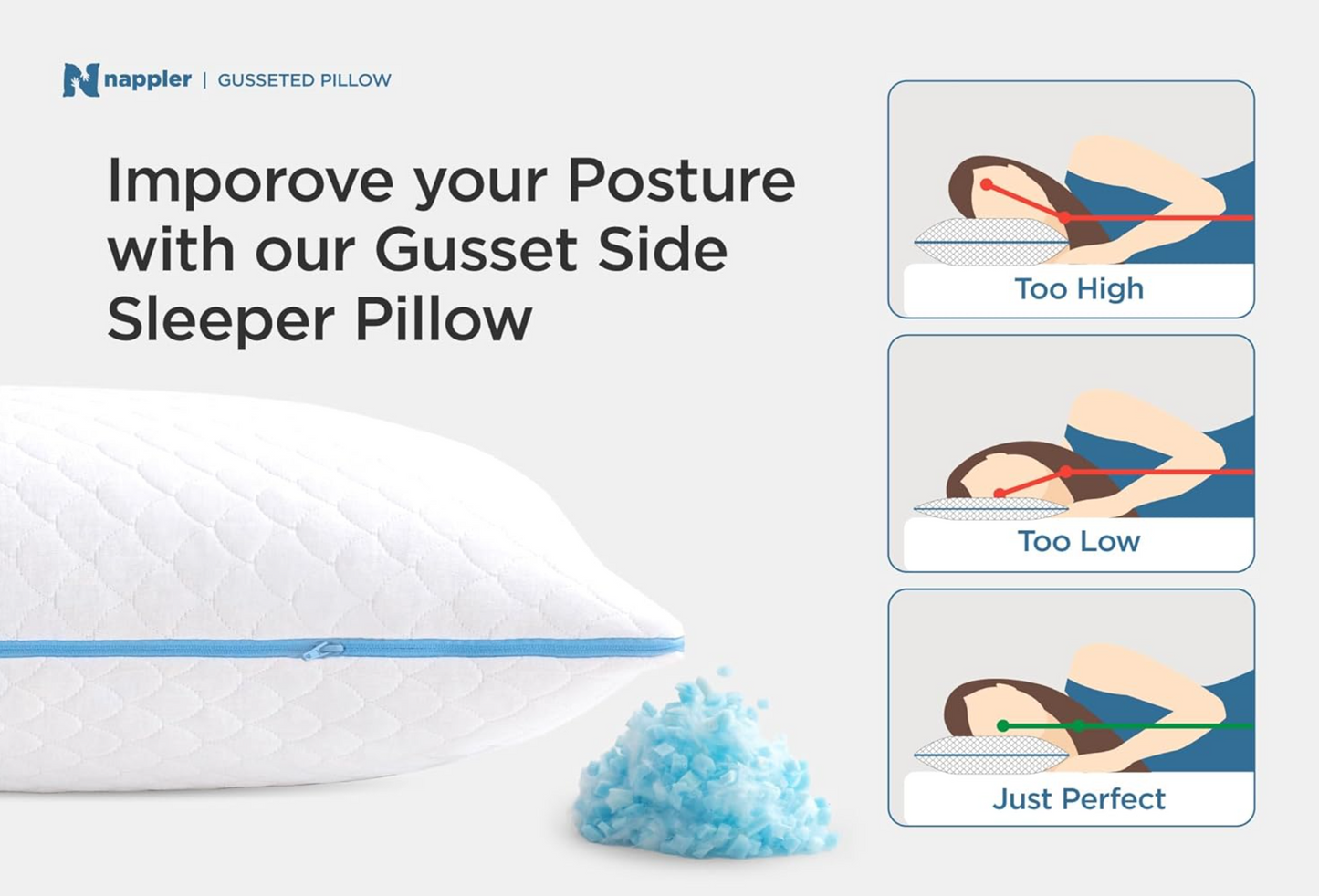 Side and Back Sleeper Pillow for Neck and Shoulder Pain Relief - Shredded Memory Foam Bed Pillow for Sleeping - 100% Adjustable Fill - King Size - Modal Washable Case. Extra Fill Included
