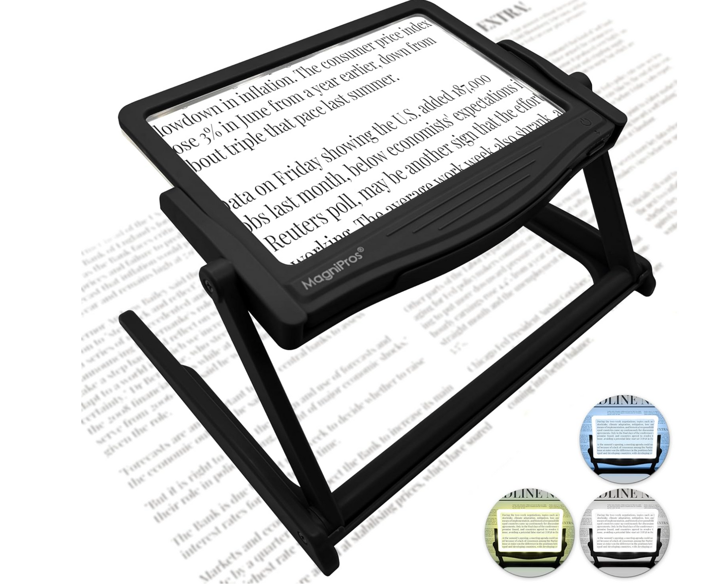 MAGNIPROS Patented 5X Large LED Page Magnifier with Detachable Stand | Eye Caring 3 Color Light Modes & Anti-Glare Lens to Reduce Eye Strain-Ideal for Reading Fine Print, Crafting, Low Vision Seniors
