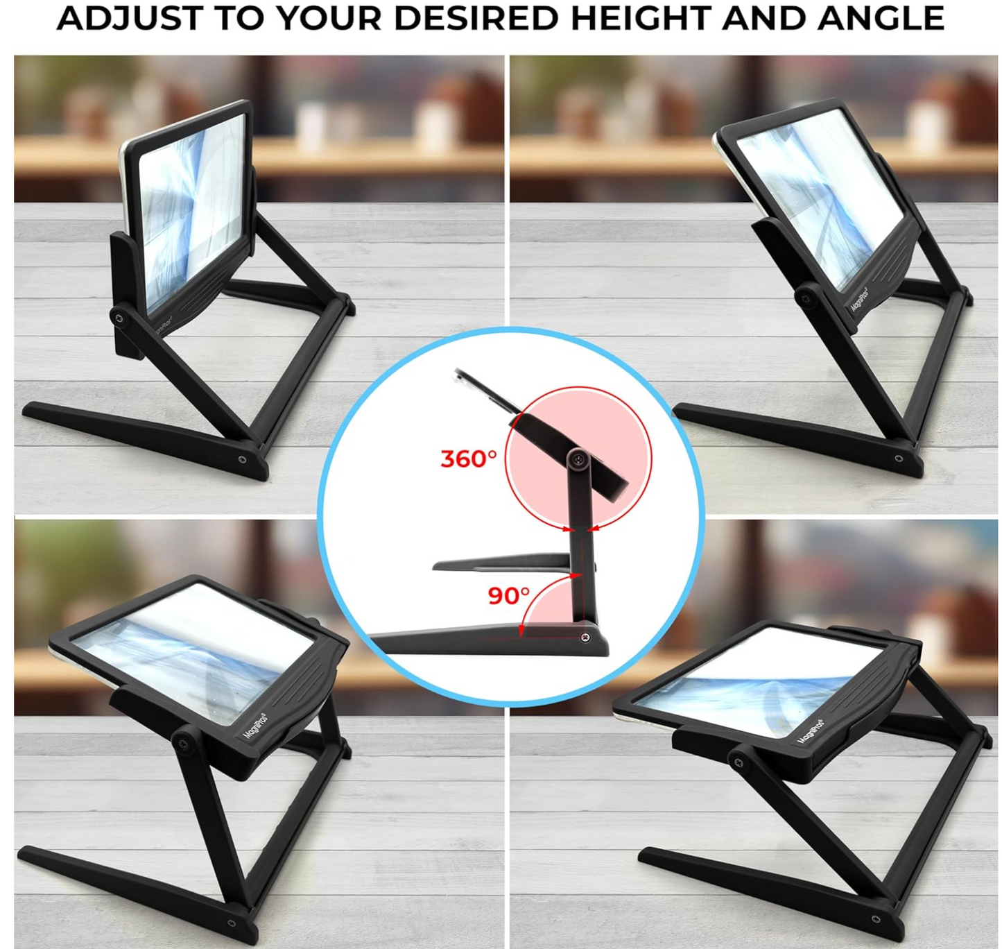 MAGNIPROS Patented 5X Large LED Page Magnifier with Detachable Stand | Eye Caring 3 Color Light Modes & Anti-Glare Lens to Reduce Eye Strain-Ideal for Reading Fine Print, Crafting, Low Vision Seniors