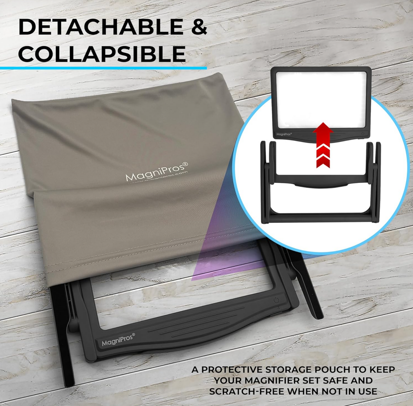 MAGNIPROS Patented 5X Large LED Page Magnifier with Detachable Stand | Eye Caring 3 Color Light Modes & Anti-Glare Lens to Reduce Eye Strain-Ideal for Reading Fine Print, Crafting, Low Vision Seniors