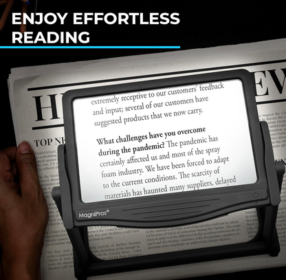 MAGNIPROS Patented 5X Large LED Page Magnifier with Detachable Stand | Eye Caring 3 Color Light Modes & Anti-Glare Lens to Reduce Eye Strain-Ideal for Reading Fine Print, Crafting, Low Vision Seniors