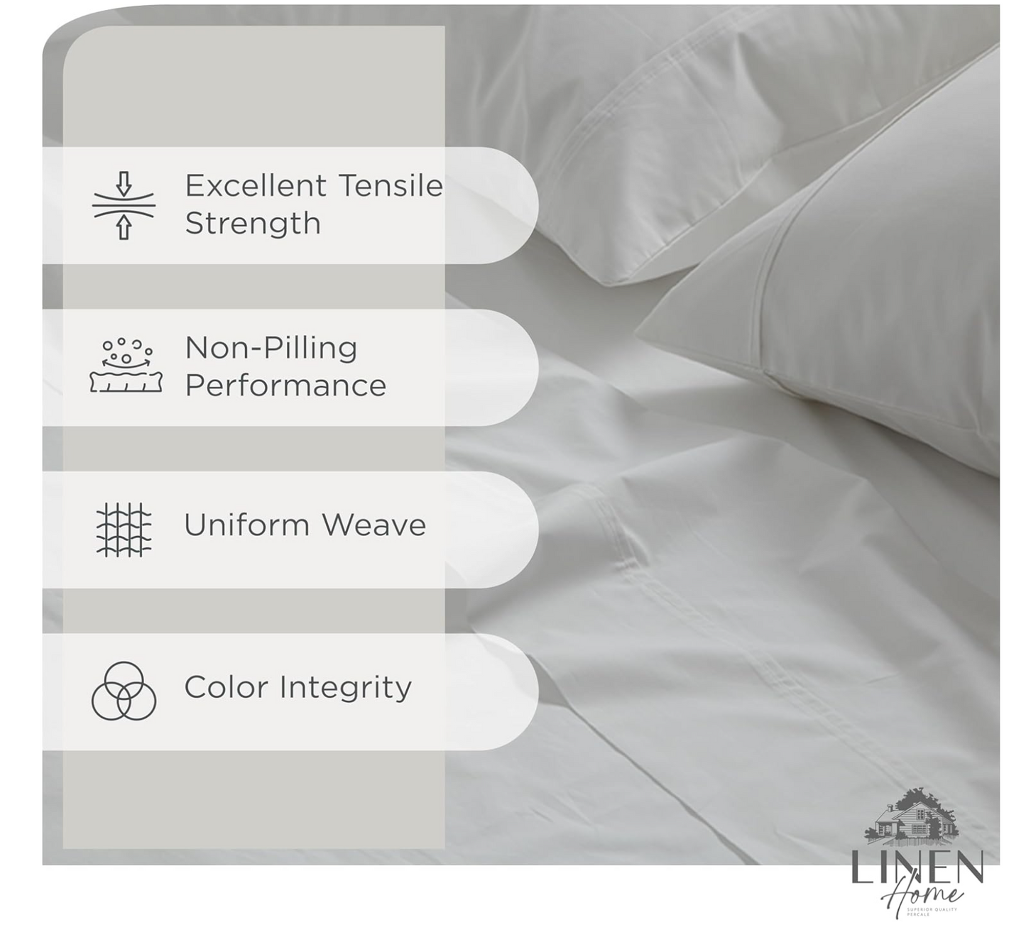 Linen Home 100% Cotton Percale Sheets Queen Size 4 Pc Cooling Set - White